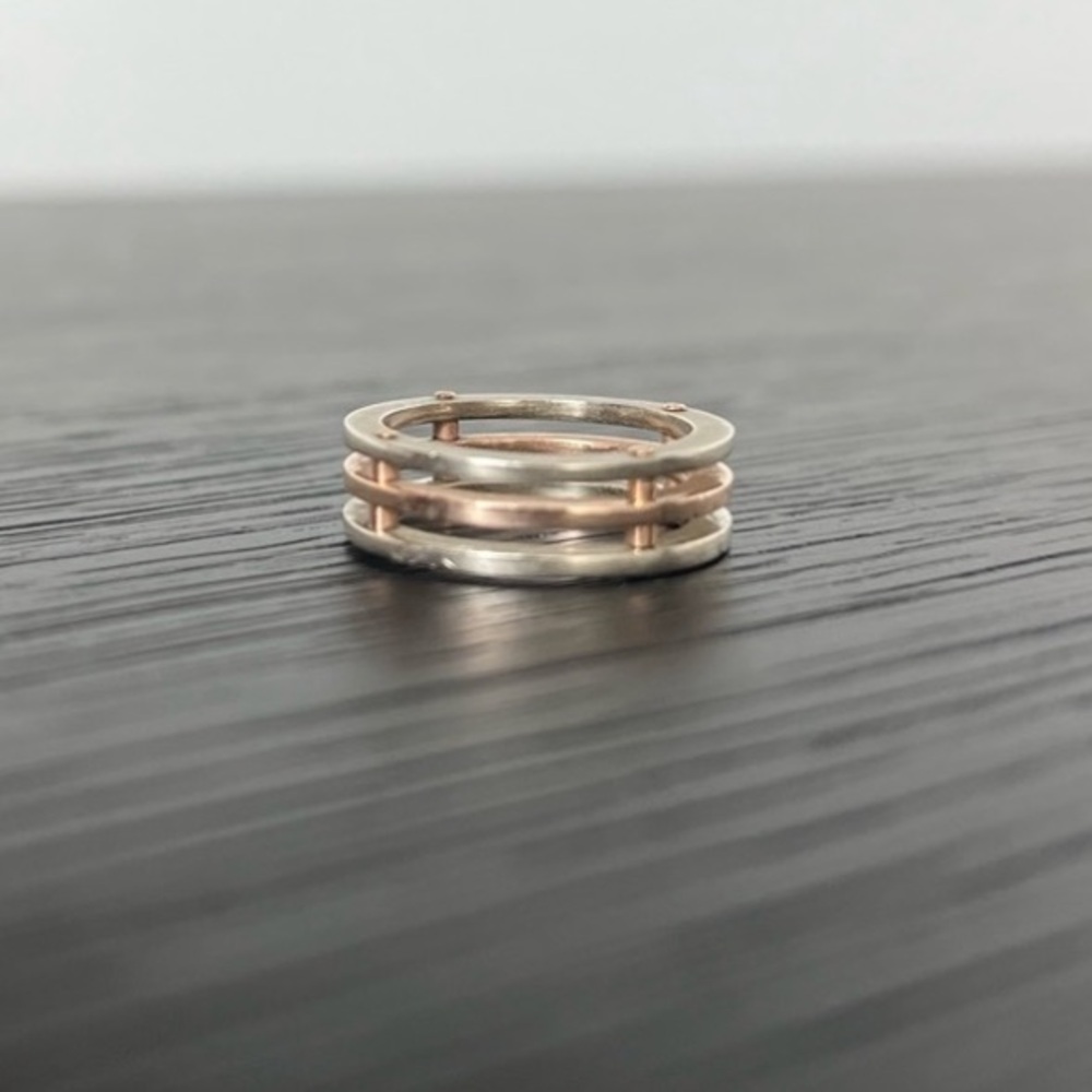 Mens 14k White and Rose Gold Wedding Band